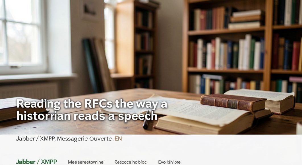 A printed RFC document on a library table with passages underlined in pencil.
